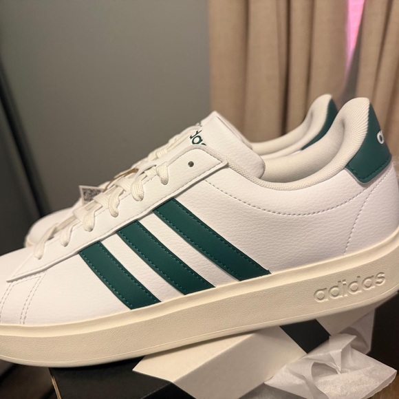 adidas Other - adidas White Sneakers with Green Three-Stripe Accents